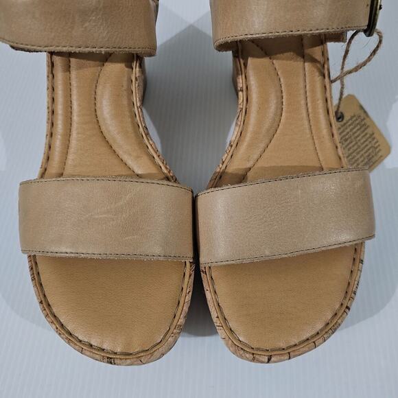 🔥NEW Børn Women Born Lenore Cork Wedge Sandal Womens 10 Natural Tan Leather Comfort Platform NEW